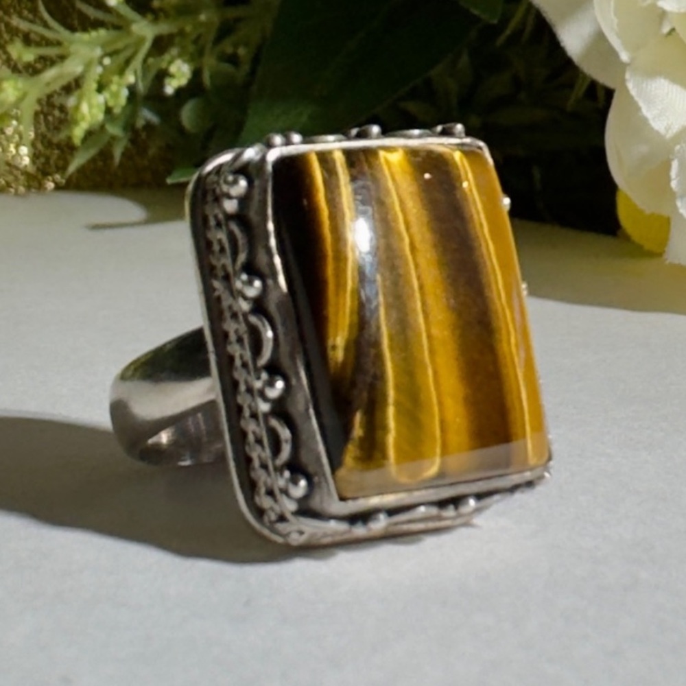 Genuine Tigers Eye Handmade Solid 925 Sterling Silver Ring.